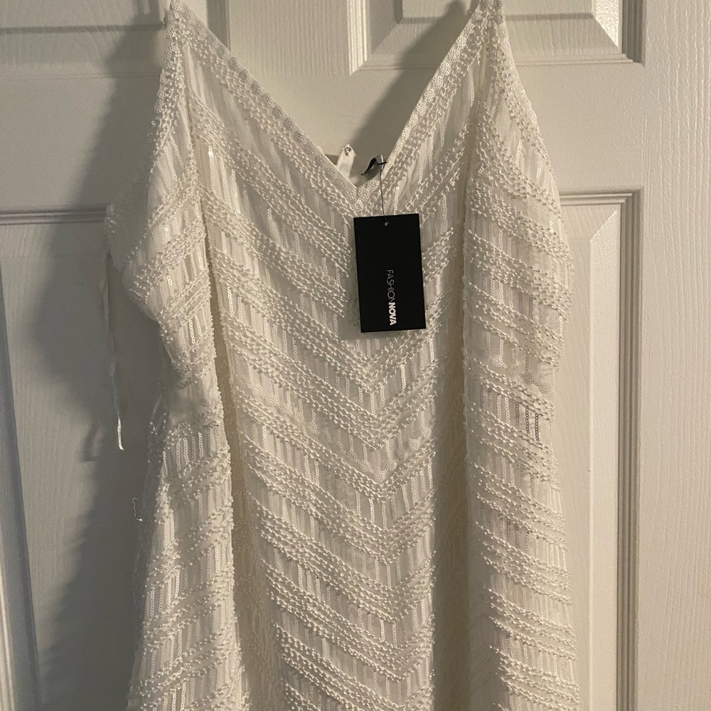 Fashion Nova White Sleeveless V-Neck Sundress